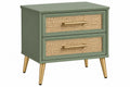 Comodino 55 x 40 x 60 cm verde salvia in legno con rattan - 2 cassetti stile retrò