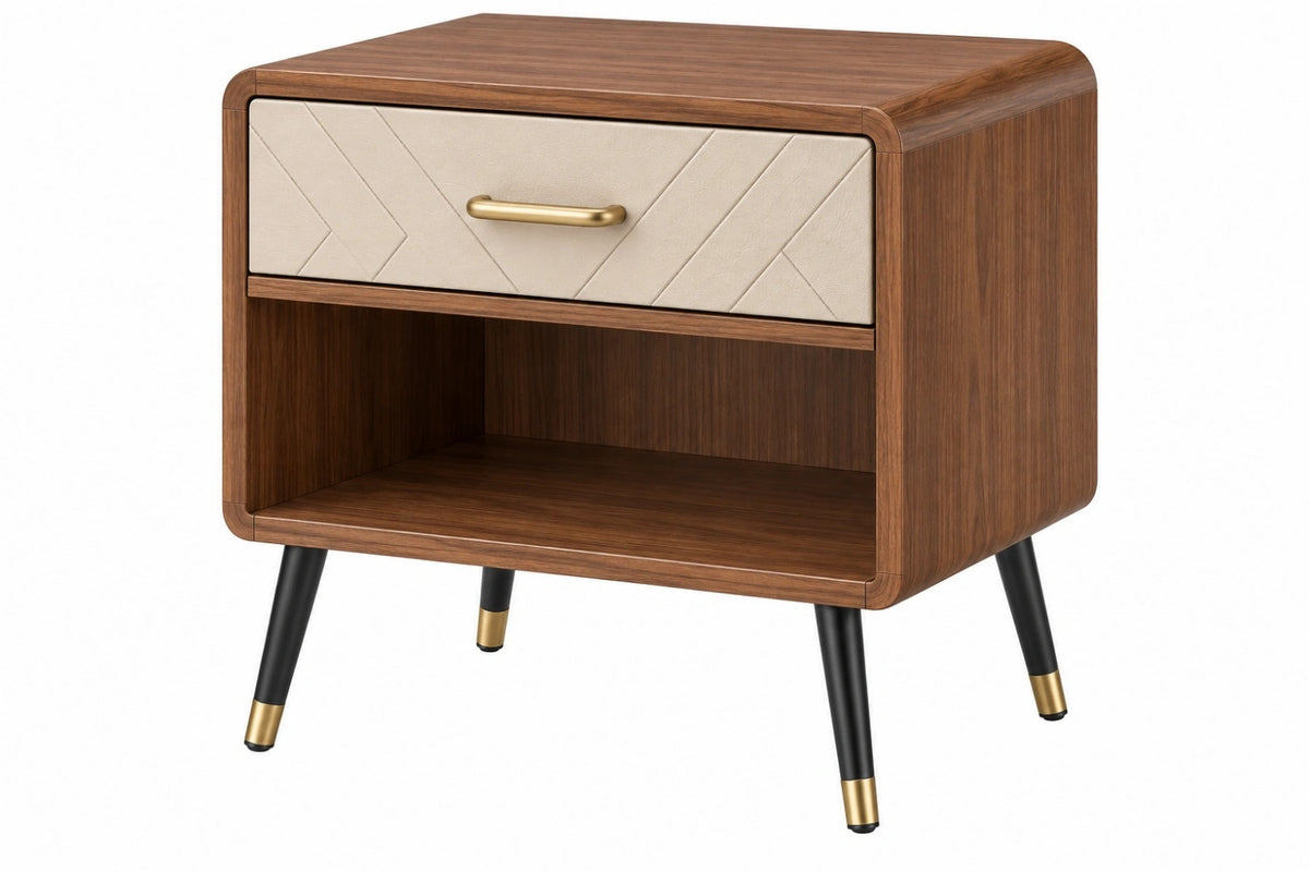 Comodino 55 x 40 x 55 cm in pannelli effetto legno marrone con cassetto beige stile moderno
