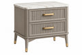 Comodino 50 x 40 x 60 cm in legno ingegnerizzato tortora con piano effetto marmo - 2 cassetti stile moderno