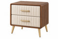 Comodino 60 x 40 x 60 cm effetto legno noce e tessuto beige con 2 cassetti stile moderno