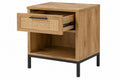 Comodino 45 x 40 x 60 cm effetto legno naturale con cassetto in rattan e gambe nere stile industriale