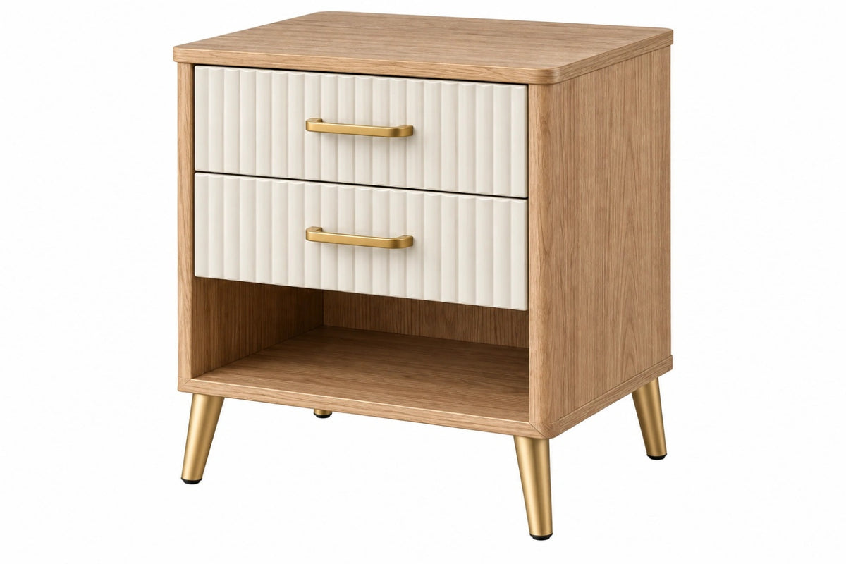 Comodino 50 x 40 x 60 cm in legno ingegnerizzato beige e bianco con 2 cassetti stile moderno