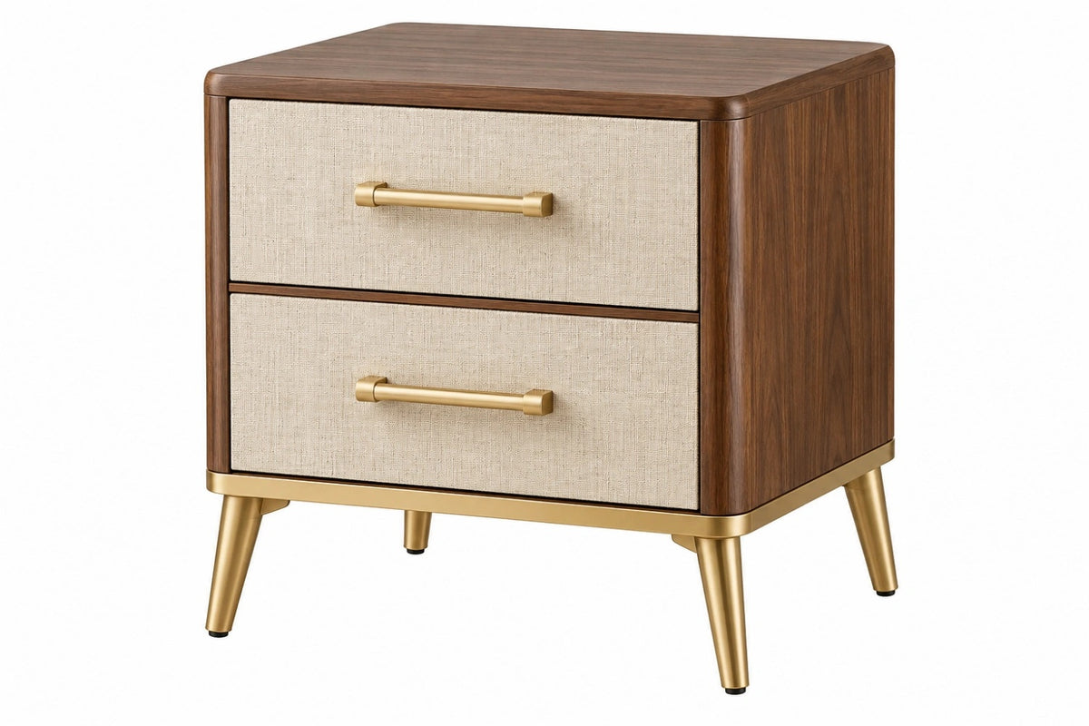 Comodino 50 x 40 x 60 cm in legno marrone con cassetti in tessuto beige stile moderno
