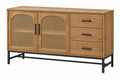 Credenza 160 x 40 x 85 cm in legno marrone con rattan e cassetti stile naturale