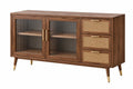 Credenza 160 x 40 x 85 cm in legno marrone con vetro scanalato e rattan - stile retrò