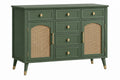 Credenza 120 x 40 x 85 cm in legno verde con ante in rattan - mobile contenitore con 6 cassetti