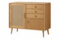 Credenza 120 x 40 x 90 cm in legno naturale e rattan - mobile contenitore stile retrò