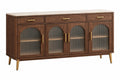 Credenza 180 x 45 x 90 cm in legno noce con ante in vetro rigato stile moderno