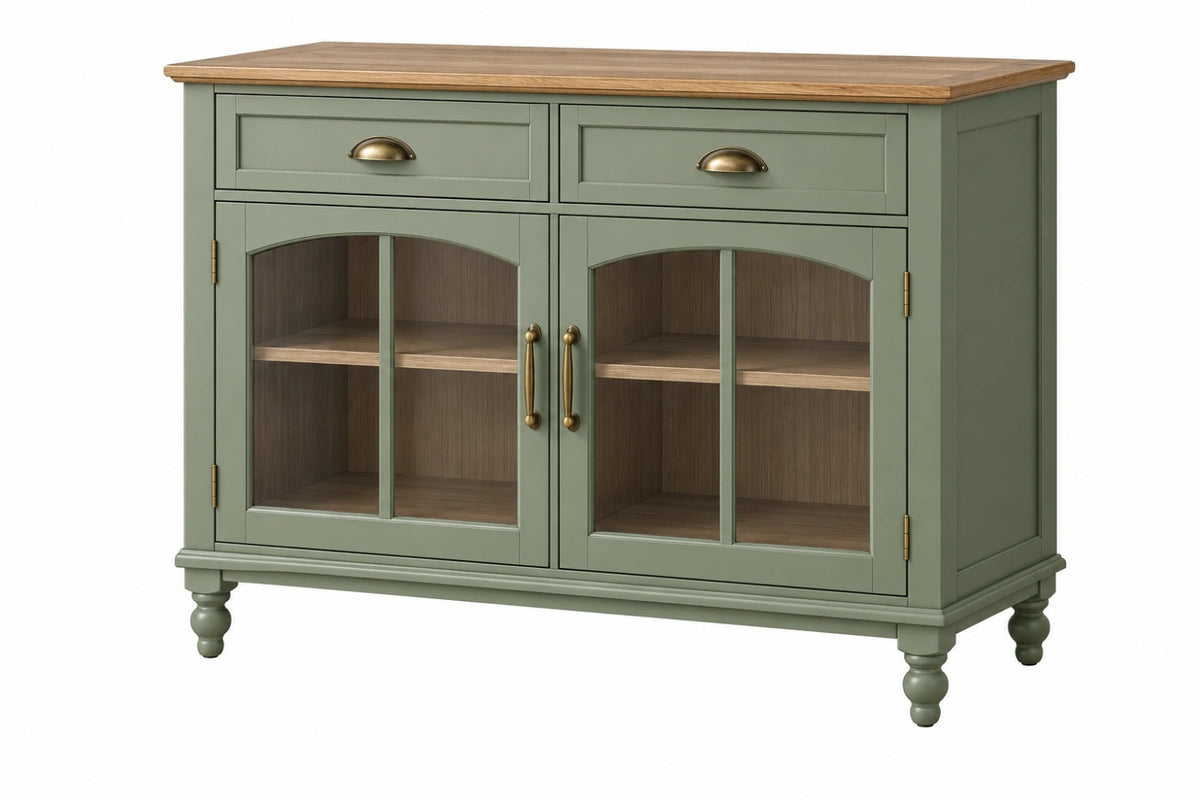 Credenza 120 x 45 x 90 cm in legno verde con ante in vetro - stile classico per soggiorno