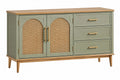 Credenza 150 x 40 x 85 cm in legno e rattan verde salvia - mobile contenitore stile rétro