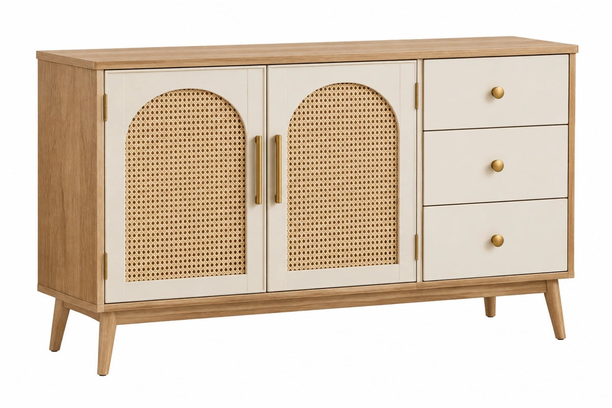 Credenza 120 x 40 x 75 cm in legno beige naturale con rattan - contenitore moderno