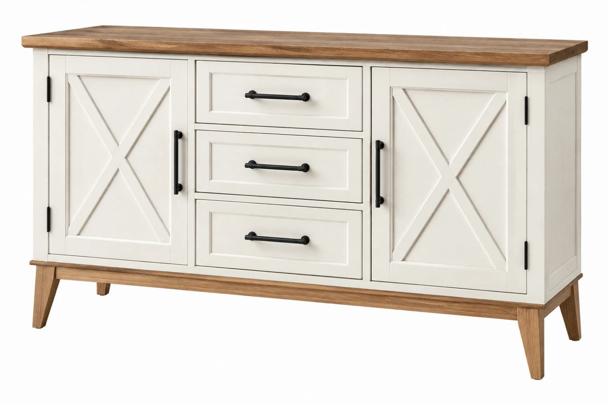 Credenza 160 x 45 x 85 cm in legno bianco e marrone con 3 cassetti e 2 ante stile rustico