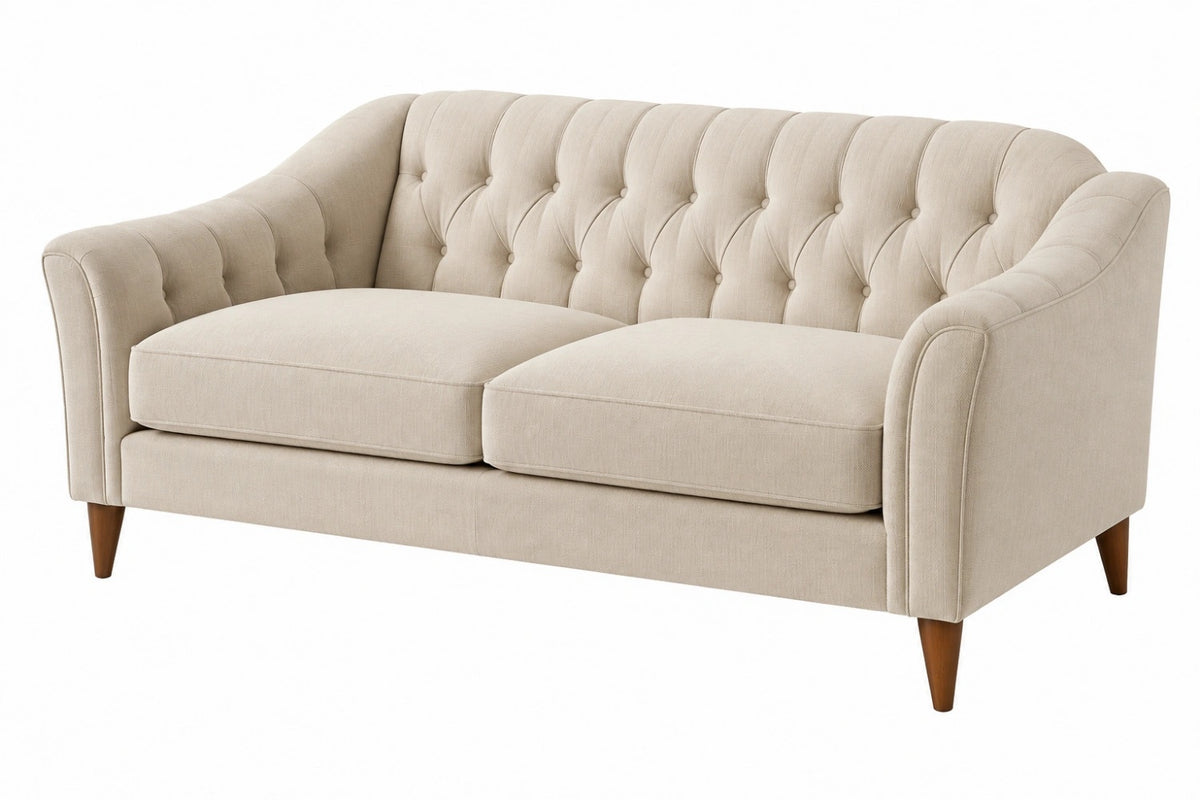 Divano 2 posti 160 cm in tessuto beige con gambe in legno - stile classico capitonné