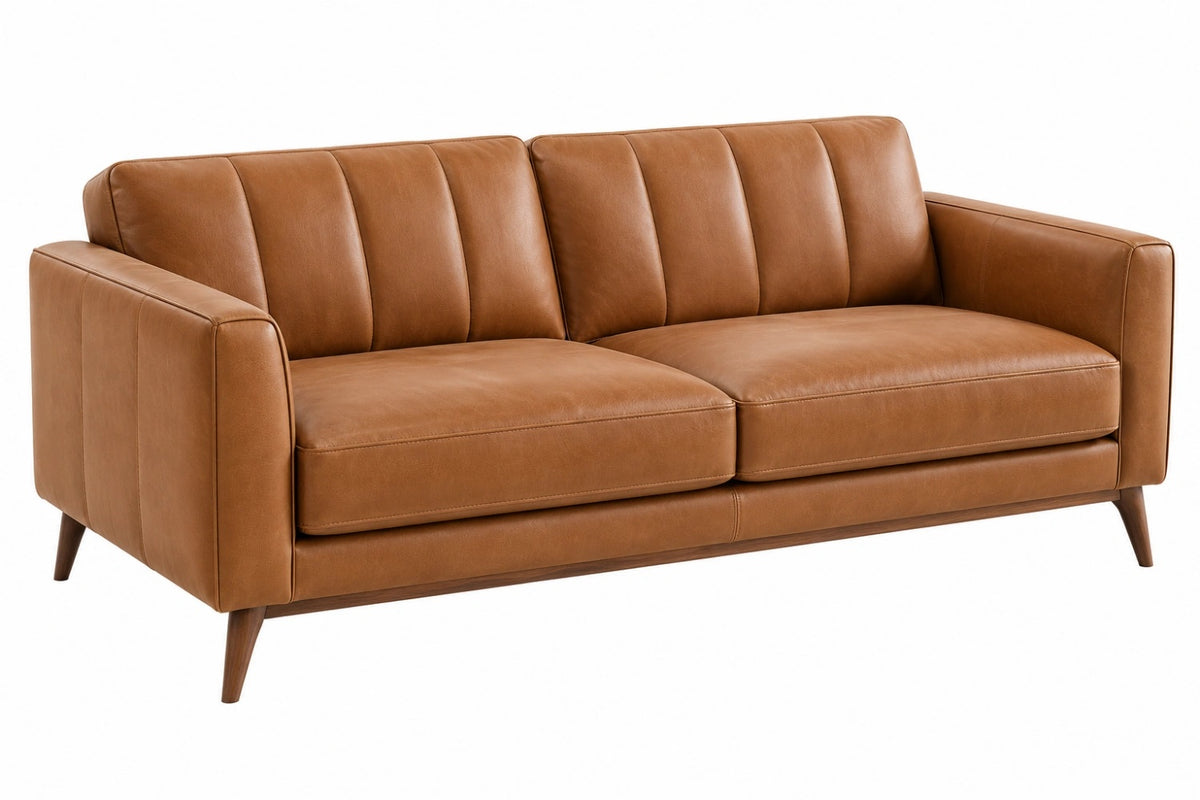 Divano 2 posti 170 x 85 x 85 cm in similpelle marrone con gambe in legno stile moderno