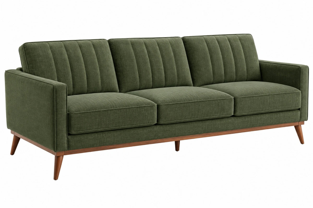 Divano 3 posti 220 x 90 x 85 cm in tessuto verde con struttura in legno stile moderno
