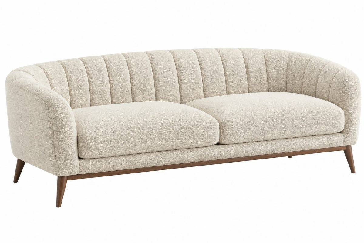 Divano 2 posti 200 x 88 x 78 cm in tessuto bouclé beige con gambe in legno stile moderno