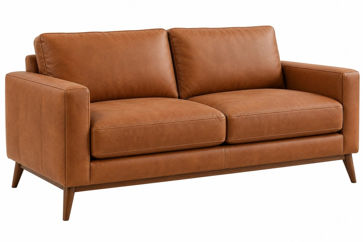 Divano 2 posti 170 cm in rivestimento effetto pelle marrone - stile moderno