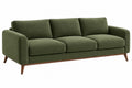 Divano 3 posti 220 x 90 x 85 cm in tessuto verde oliva con piedi in legno stile moderno