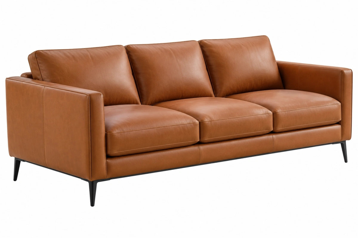 Divano 3 posti 220 cm in pelle marrone - stile moderno con piedini metallici