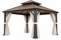 Gazebo da giardino 400 x 300 cm in metallo nero con tetto marrone e tende beige