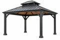 Gazebo da giardino 400 x 300 x 300 cm in metallo nero con tetto rigido ventilato