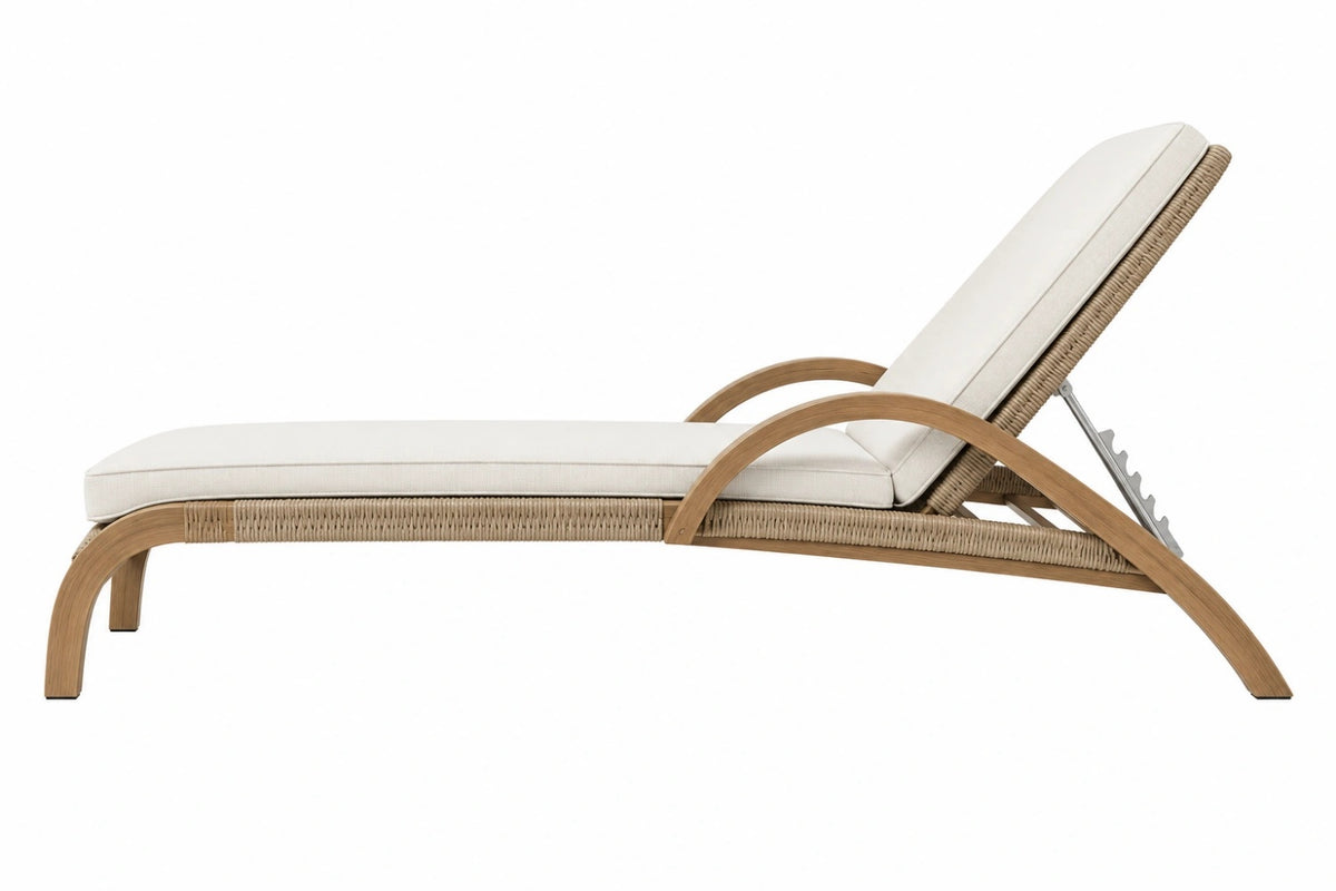 Lettino prendisole 200 x 65 x 85 cm in legno e fibra intrecciata beige con schienale regolabile
