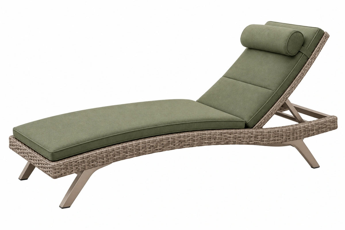 Lettino prendisole da giardino 200 x 70 cm in rattan sintetico verde con schienale reclinabile