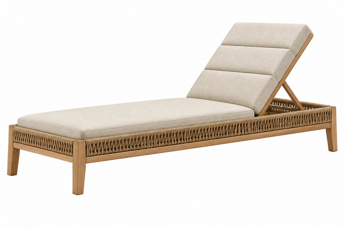 Lettino prendisole 200 x 70 cm in legno beige con schienale reclinabile per esterno