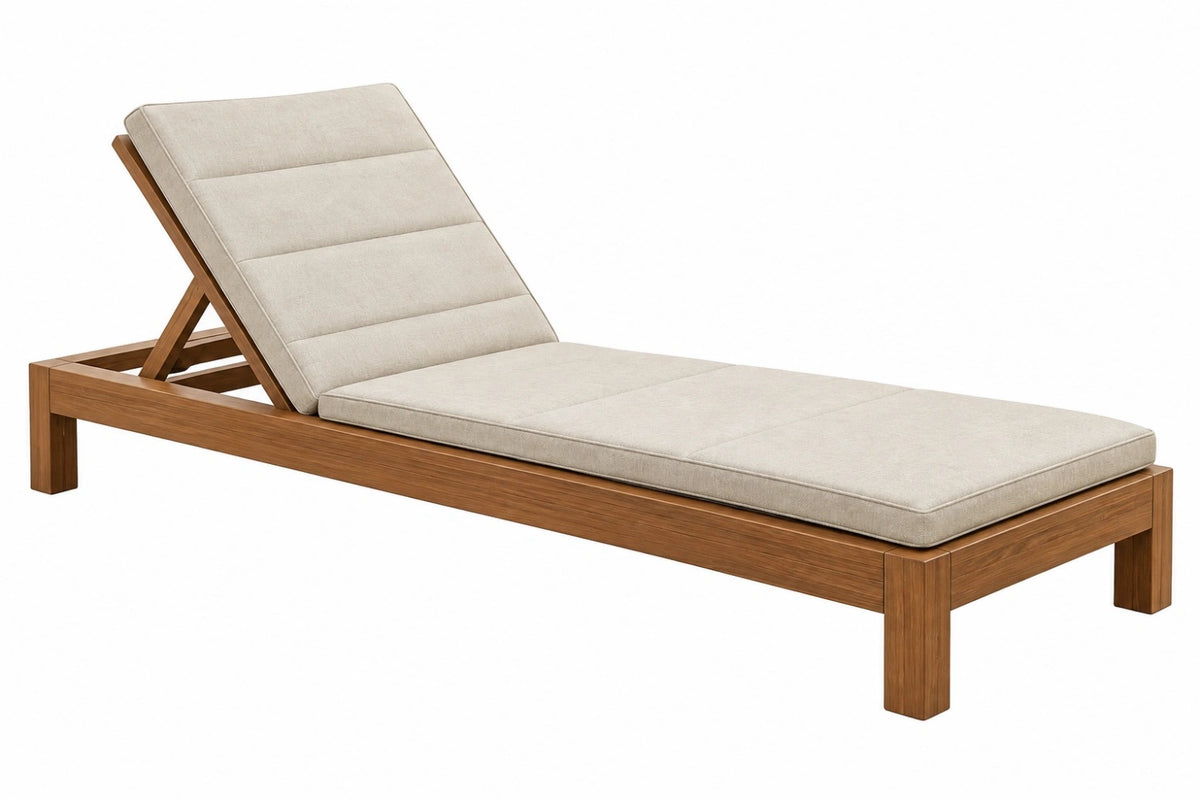 Lettino prendisole 200 x 70 cm in legno marrone con cuscino beige e schienale regolabile