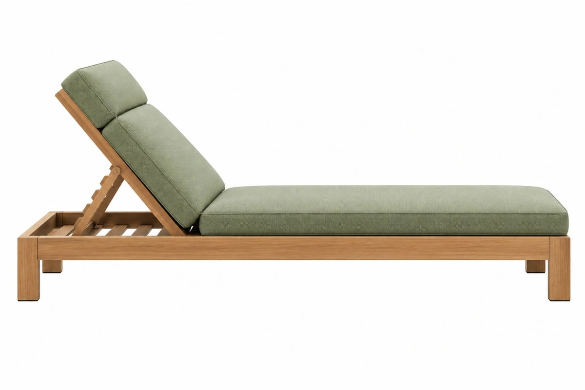 Lettino prendisole 200 x 70 x 85 cm in legno e tessuto verde - schienale regolabile da esterno