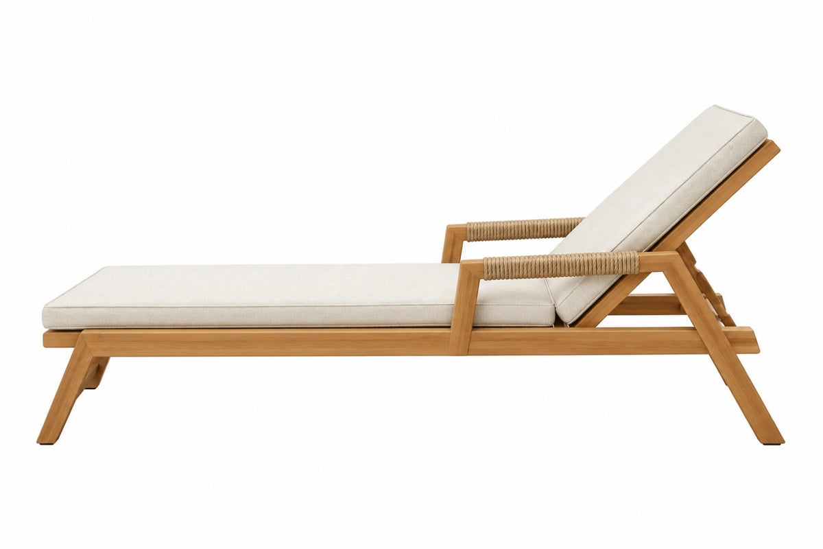 Lettino prendisole 200 x 70 x 85 cm in legno marrone con rivestimento beige - schienale reclinabile