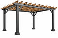Pergola da giardino 300 x 300 x 240 cm in acciaio e legno marrone nero - copertura a listelli