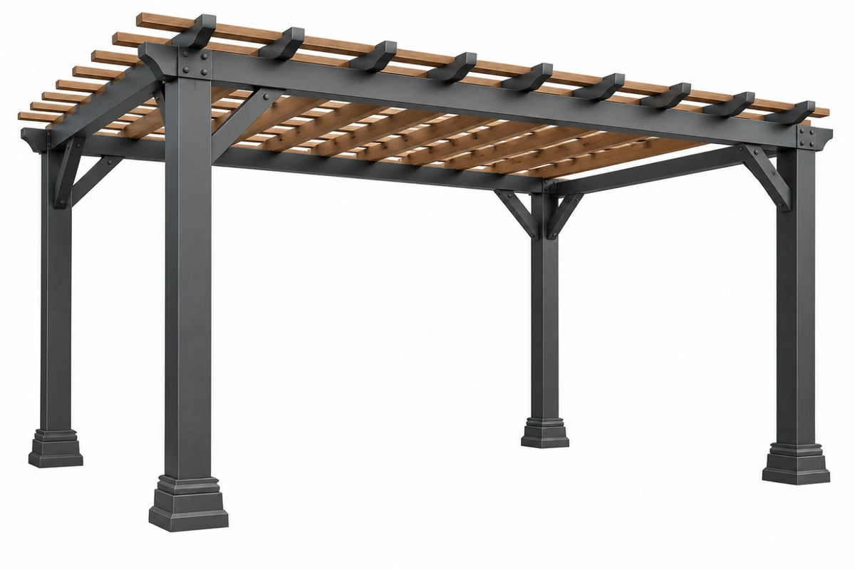 Pergola da giardino 400 x 300 x 250 cm in metallo e legno nero marrone stile moderno