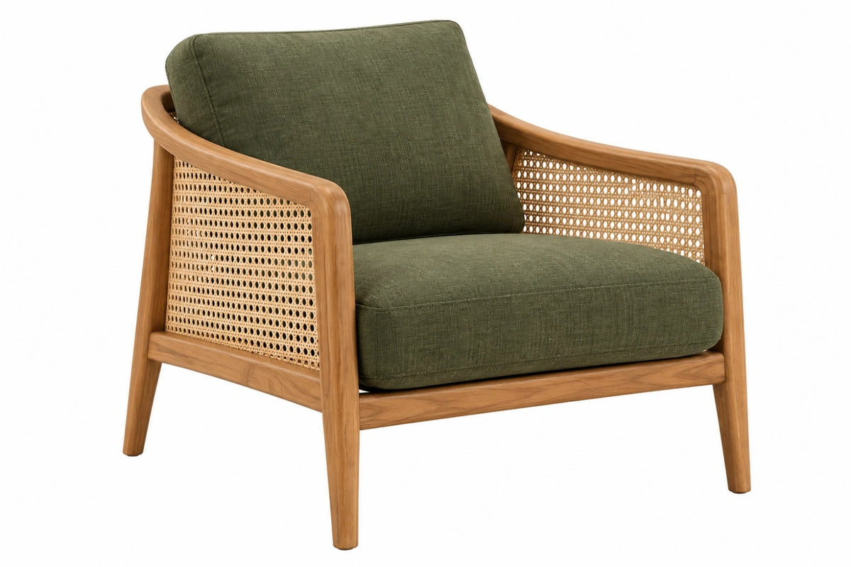 Poltrona 78 x 75 x 82 cm in legno e rattan verde oliva stile naturale da soggiorno