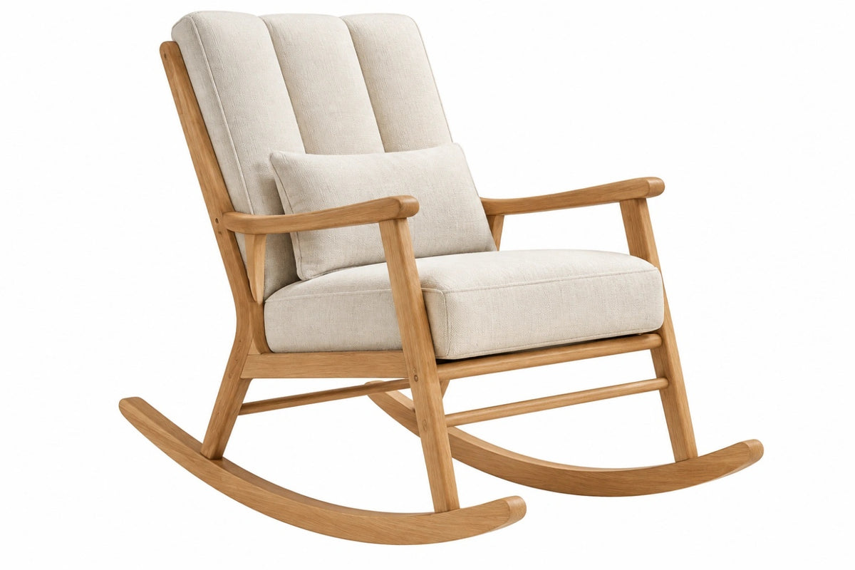 Sedia a dondolo 73 x 95 x 100 cm in legno e tessuto beige stile nordico