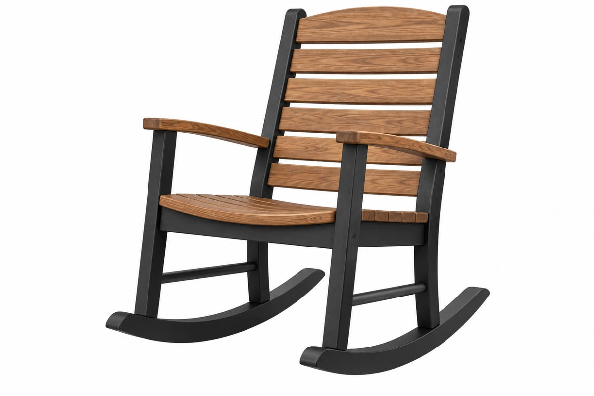 Sedia a dondolo 100 x 65 x 110 cm in legno marrone e nero con braccioli