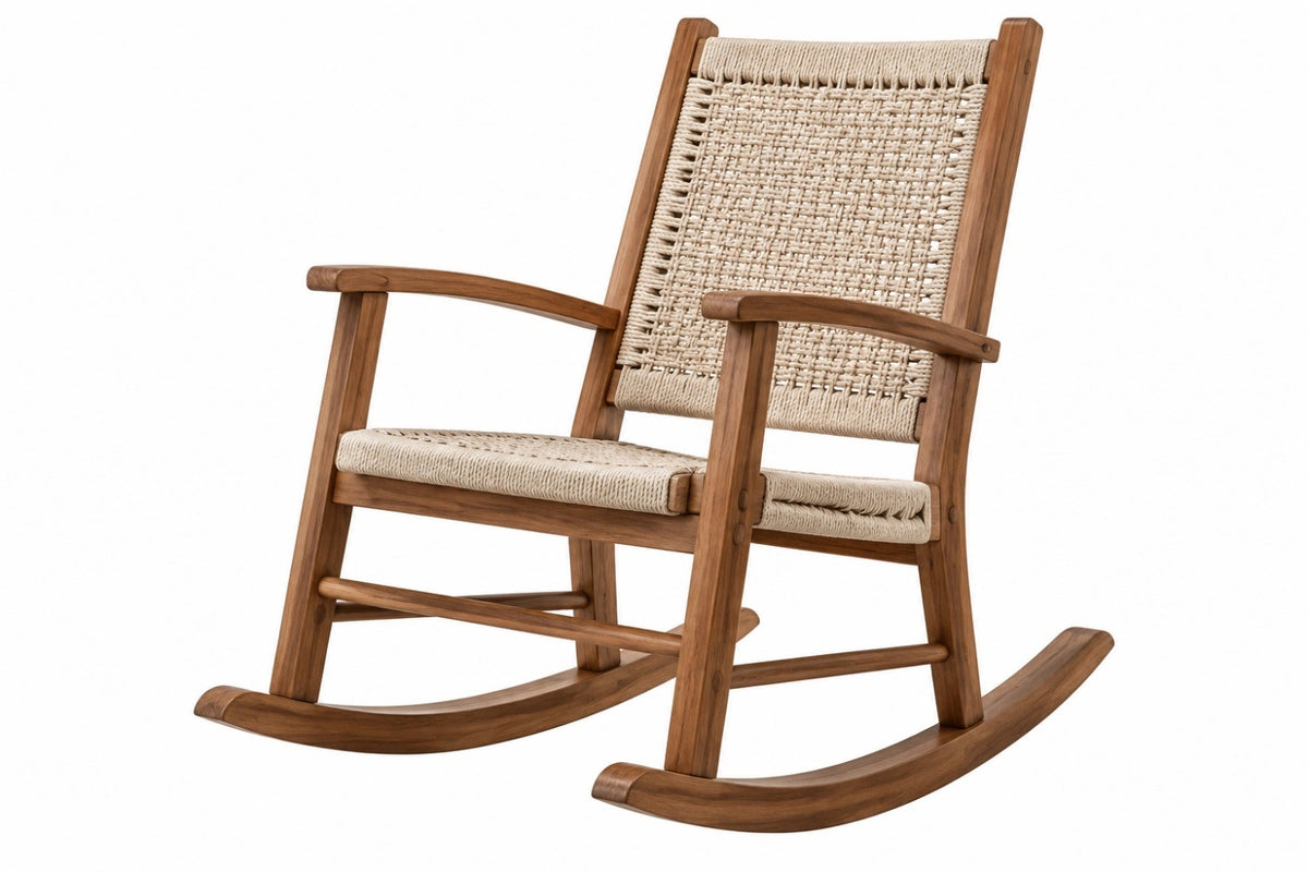 Sedia a dondolo 70 x 85 x 100 cm in legno marrone e corda beige stile rustico