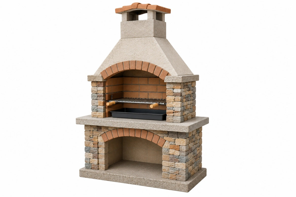 Barbecue da giardino in pietra 120 x 70 x 210 cm beige con griglia stile rustico