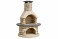 Barbecue da giardino diametro 120 cm in pietra beige con griglie in acciaio - struttura rustica a legna