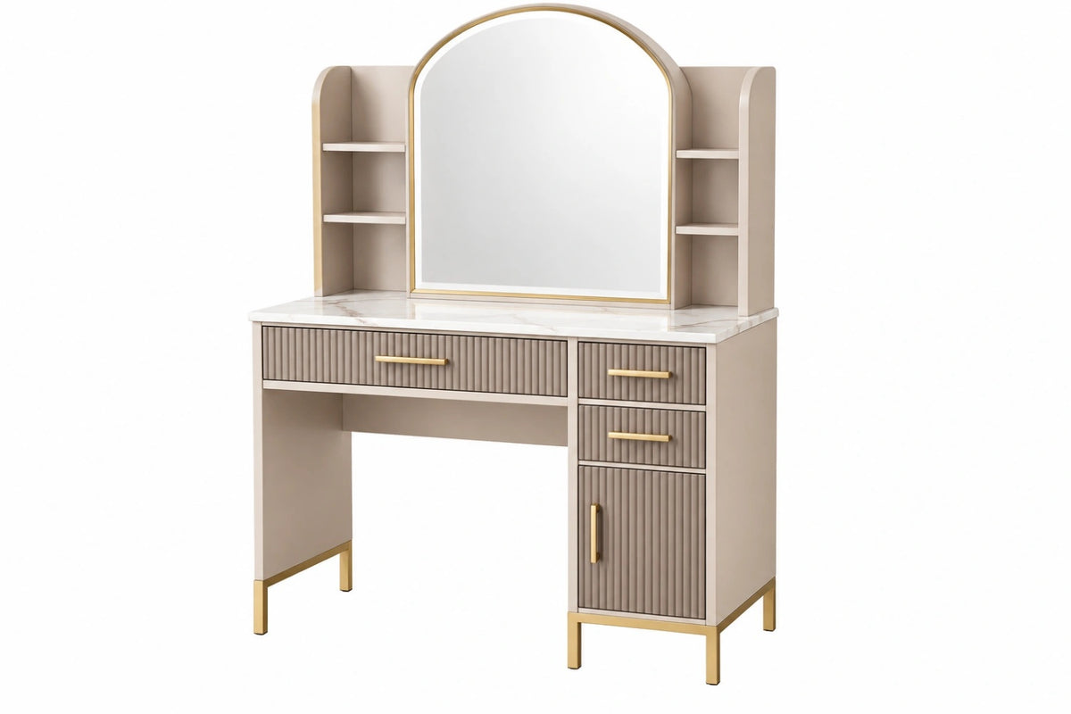 Toeletta 120 x 45 x 160 cm in legno beige con specchio e cassetti