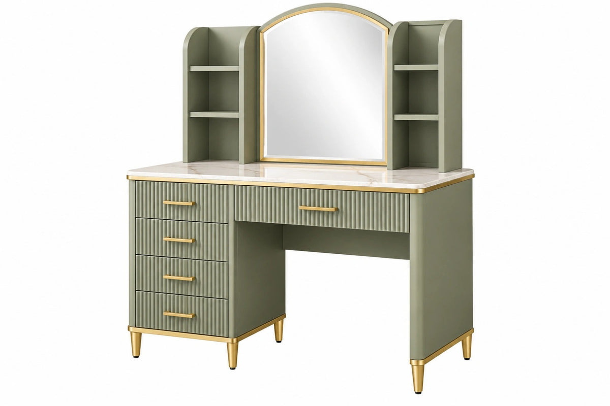 Toeletta 120 x 50 x 170 cm con specchio e cassetti in legno verde salvia stile moderno