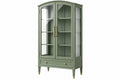 Vetrina 100 x 45 x 190 cm in legno verde con vetro e cassetto stile classico