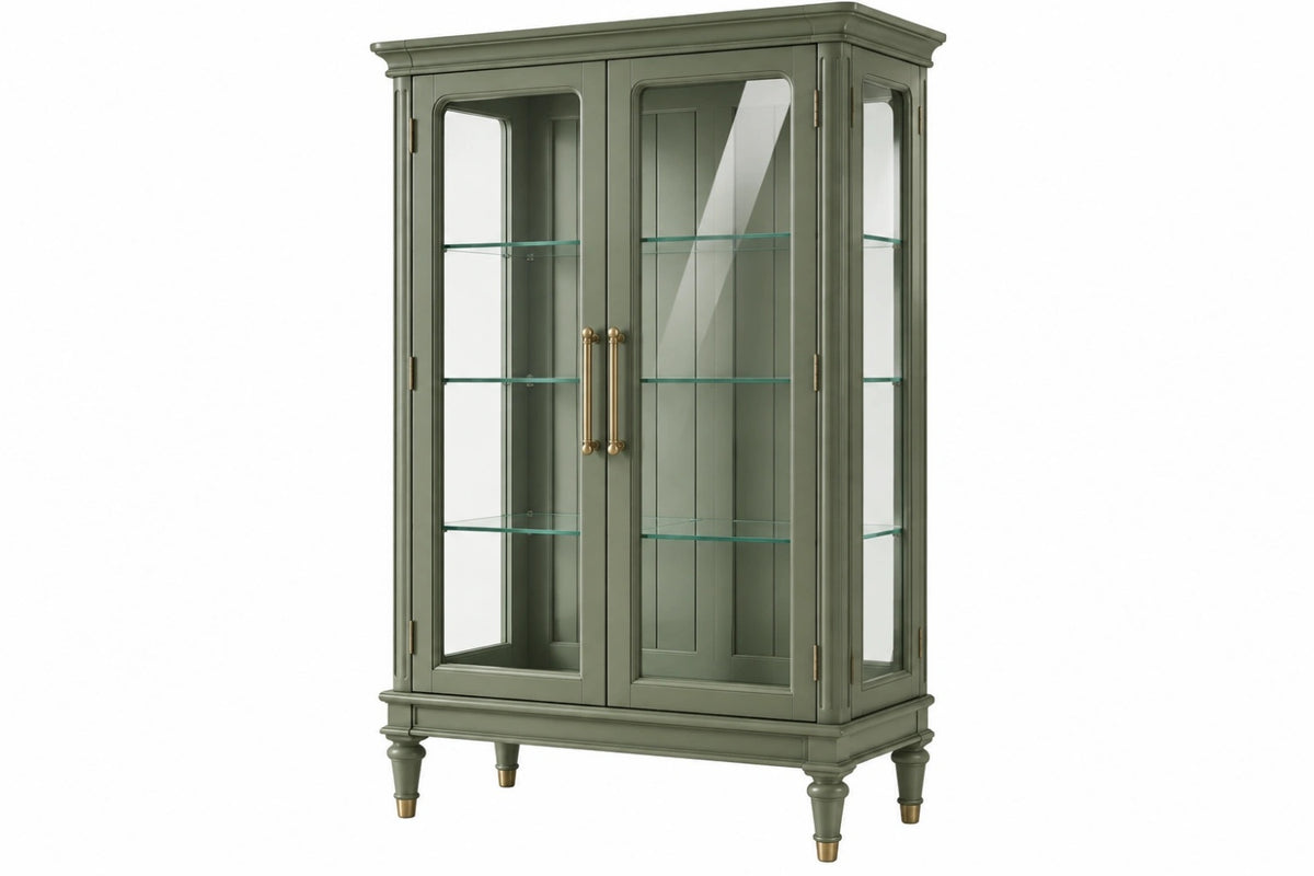 Vetrina 100 x 45 x 190 cm in legno verde con vetro - stile classico per soggiorno