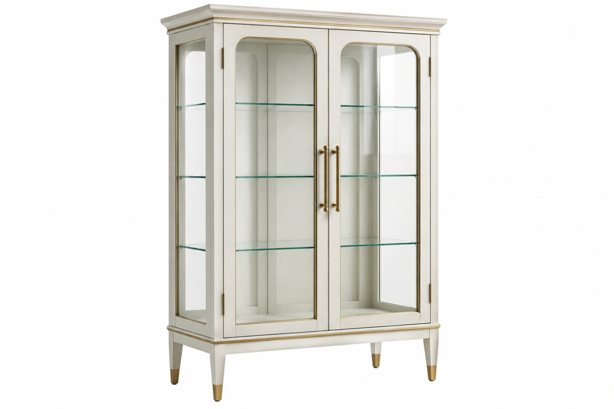 Vetrina 100 x 45 x 180 cm in legno e vetro bianco oro - stile classico con 2 ante