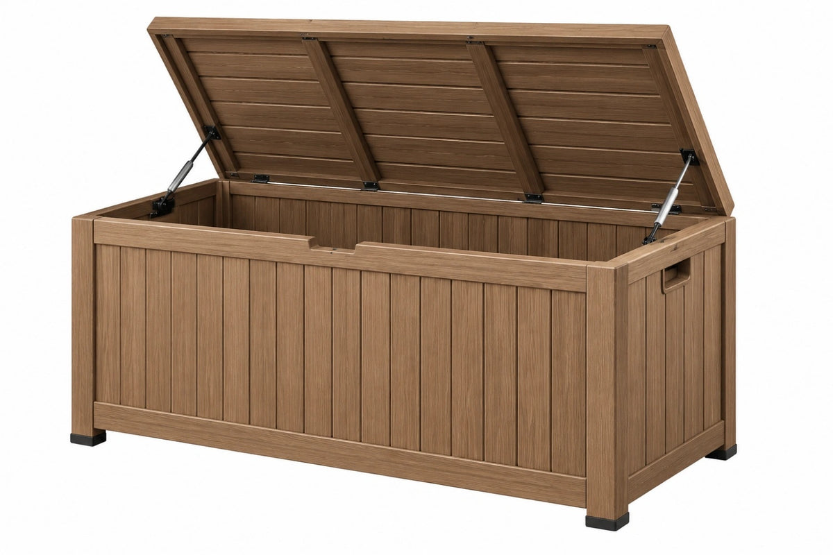 Cassapanca da esterno 120 x 60 x 63 cm in resina marrone - contenitore con coperchio sollevabile