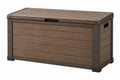 Cassapanca da esterno 145 x 70 x 60 cm in plastica marrone effetto legno con coperchio