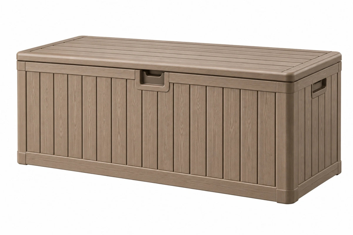 Baule contenitore da esterno 120 x 60 x 60 cm in plastica tortora con coperchio