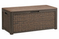 Cassapanca contenitore da esterno 120 x 60 x 63 cm in plastica marrone effetto rattan con coperchio