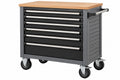 Carrello portautensili 122 x 46 x 95 cm in acciaio nero con piano in legno e 7 cassetti