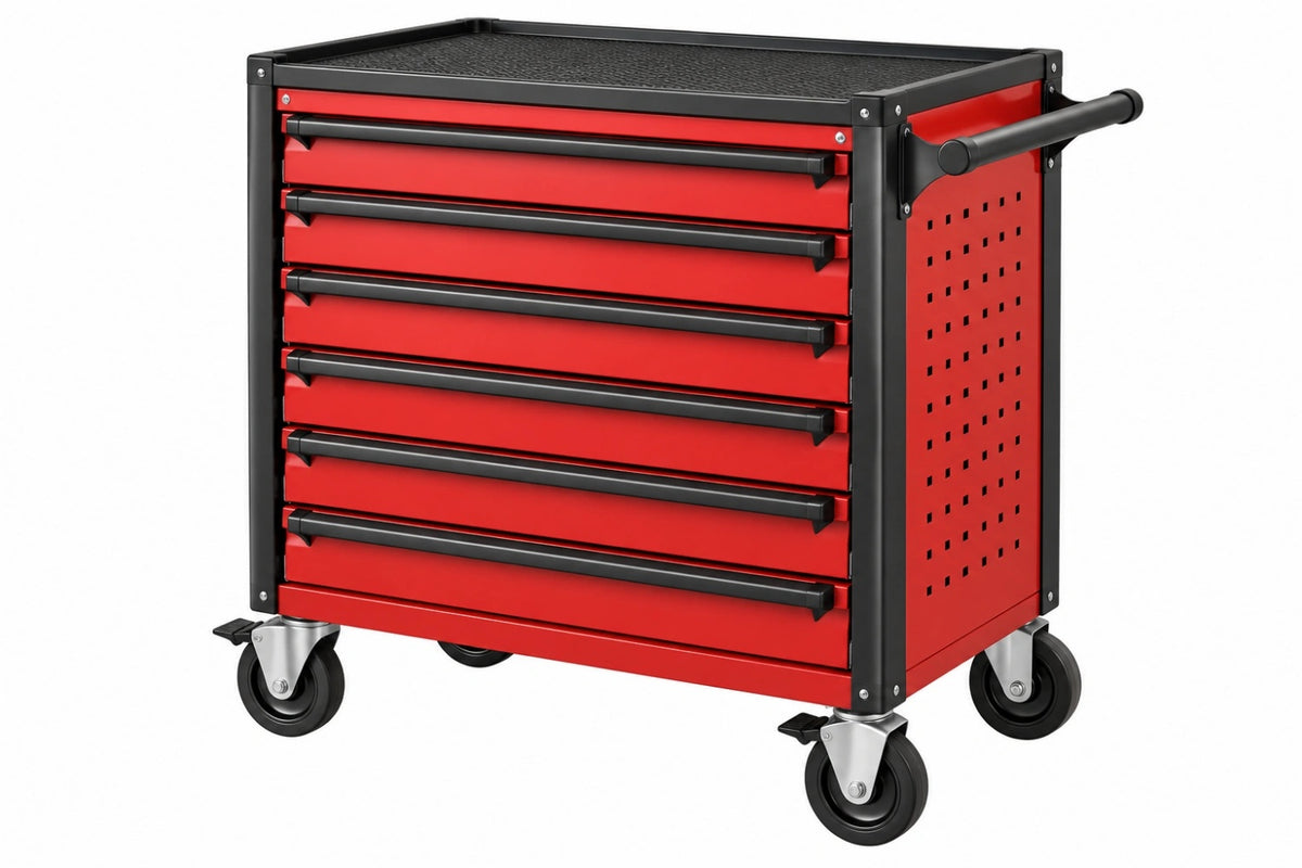 Carrello portautensili 77 x 46 x 97 cm in acciaio rosso e nero con 7 cassetti e ruote